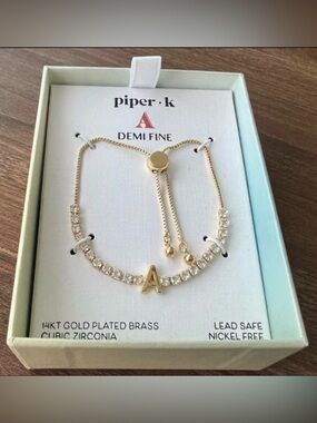 Piper Gold Plated Crystal Tennis Bracelet with 'A' Initial